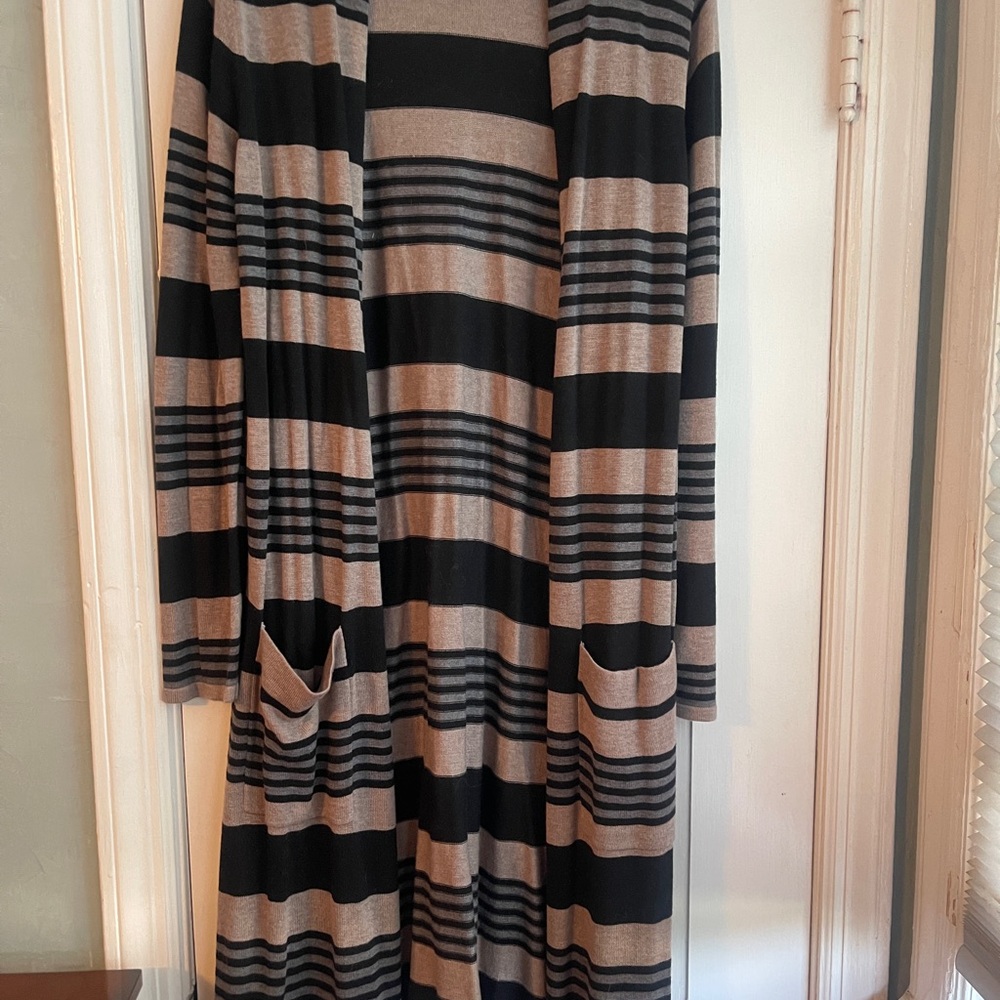 Laurie Felt Los Angeles Black and Tan Striped Cardigan